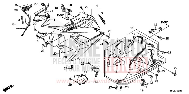 UNTERER WINDLAUF (L.) von CBR600RR ABS GRAPHITE BLACK (NHB01) von 2012